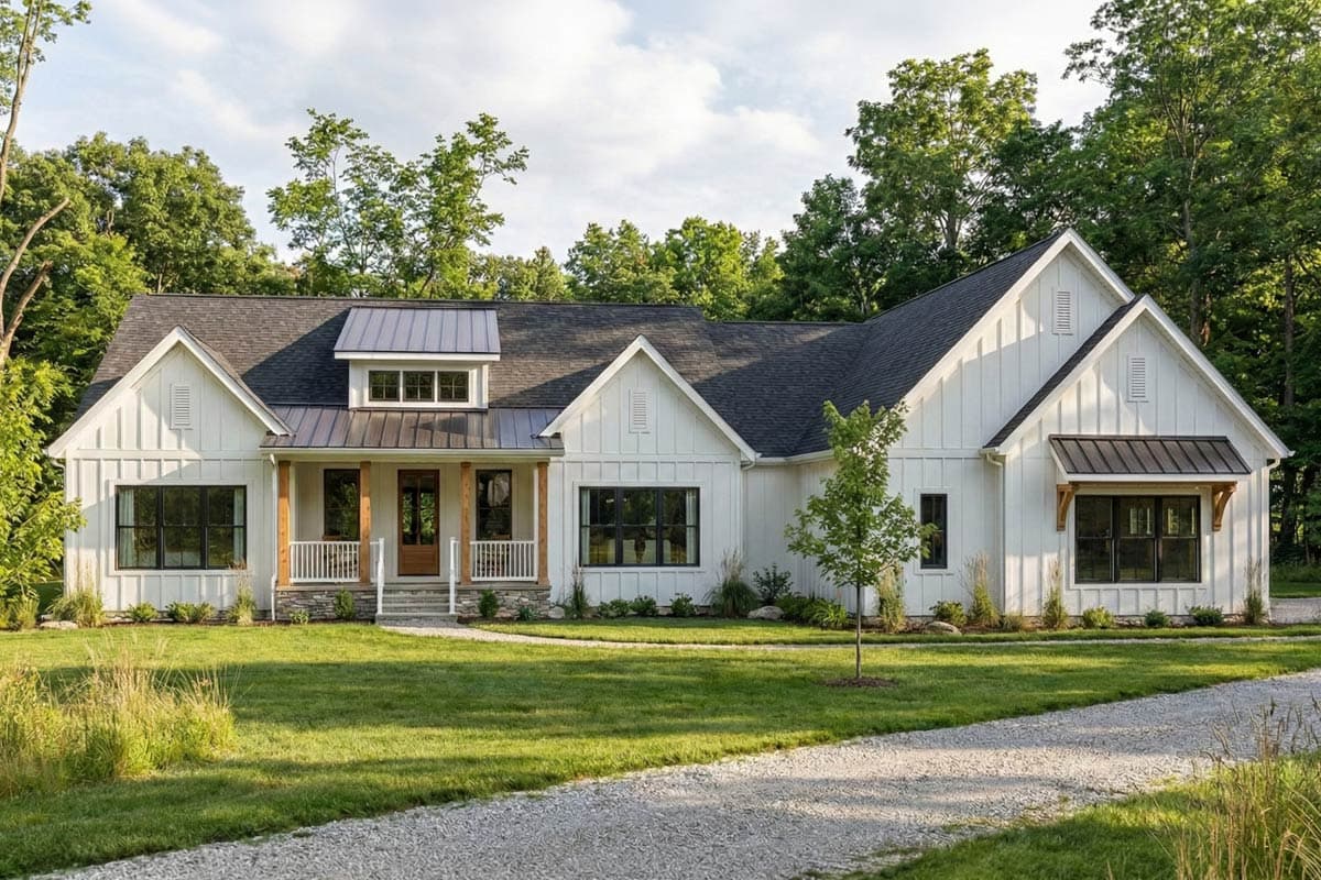 Plan 623537DJ: Transitional Farmhouse House Plan with Split Bedrooms - Virtual Tour Cover Image - Farmhouse, Transitional