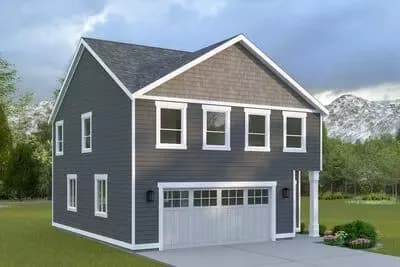 Compact Carriage House Plan with Spacious 2-Car Garage