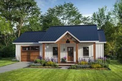 1-Bed Cottage House Plan with Vaulted Ceilings