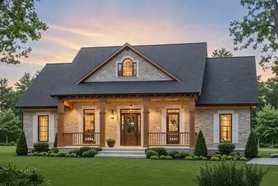 Split-Bedroom Traditional Farmhouse Plan with Flex Space
