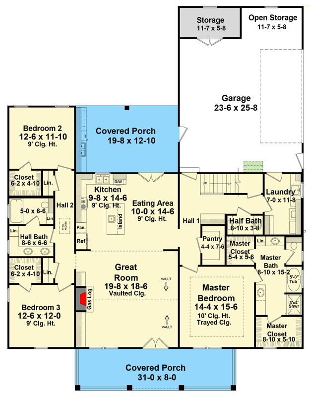 Plan 51256MM: Modern Farmhouse Plan with Bonus Room and Split Bedrooms - Floor Plan - Main Level - Farmhouse, Modern Farmhouse