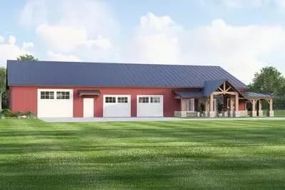 2-Bed Barndominium with RV Garage and Wrap Around Porch