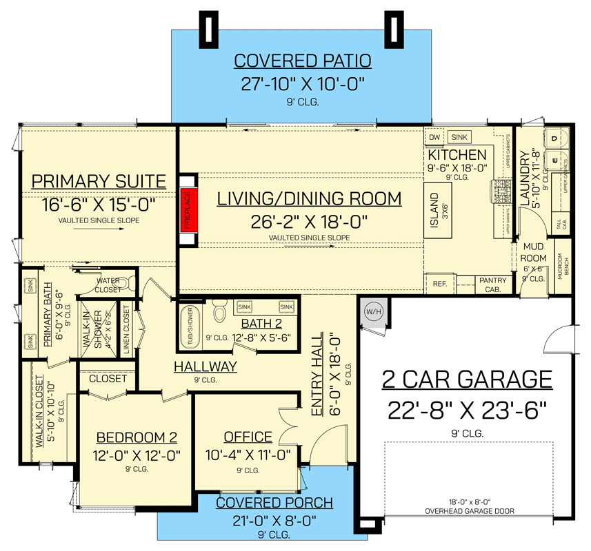 Plan 820007WSF: Contemporary Ranch House Plan with Spacious Covered Patio - Floor Plan - Main Level - Contemporary, Modern