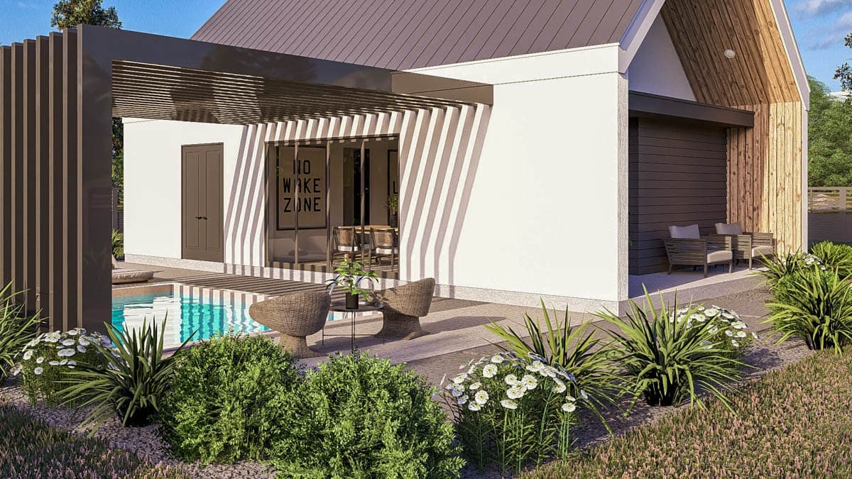 Plan 623540DJ: Contemporary 1-Bedroom Pool House with Expansive Porch Space