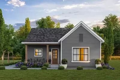 2-Bed Cottage House Plan with Spacious Rear Porch
