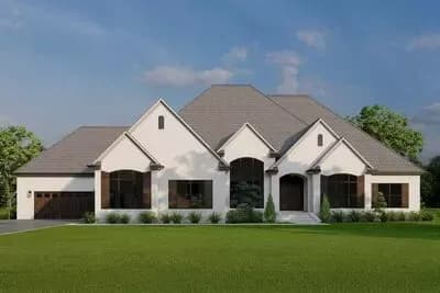 3-Bed European-Style House Plan with Bonus Room and Grilling Porch