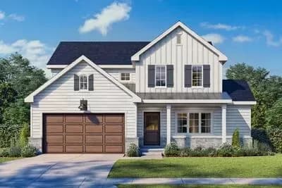Three-Bed New American House Plan with Attached Garage
