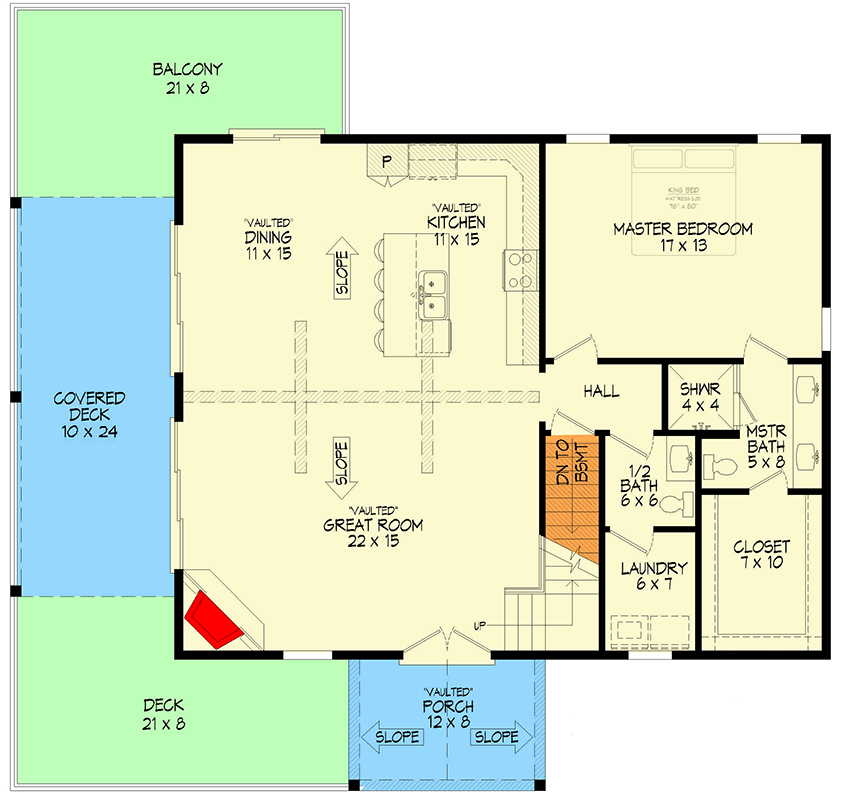 Plan 680586VR: Mountain Retreat with Wrap Around Porch and Vaulted Great Room - Floor Plan - Main Level - Mountain, New American
