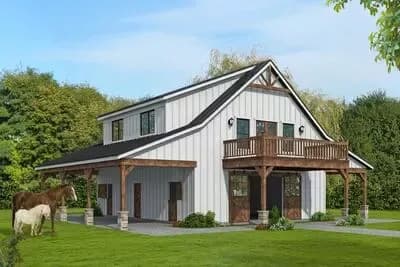 Rustic Barn-Style House Plan with Bold Design and Spacious Deck