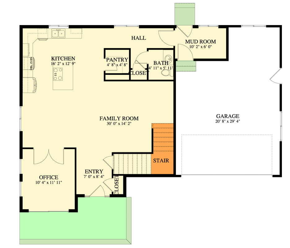 Plan 61655UT: Contemporary Family Home with Loft and Upstairs Master Suite - Floor Plan - Main Level - Contemporary, Modern