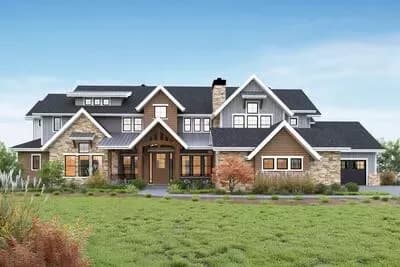 Grand 6-Bedroom Mountain New American House Plan with Dual In-Law Suites