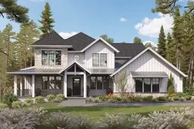 Spacious New American House Plan with Main Level Master and Wrap-Around Porch