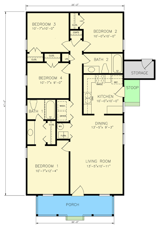 Plan 25928GE: Four-Bedroom Ranch Plan with Enticing Porch - Floor Plan - Main Level - Ranch, Traditional