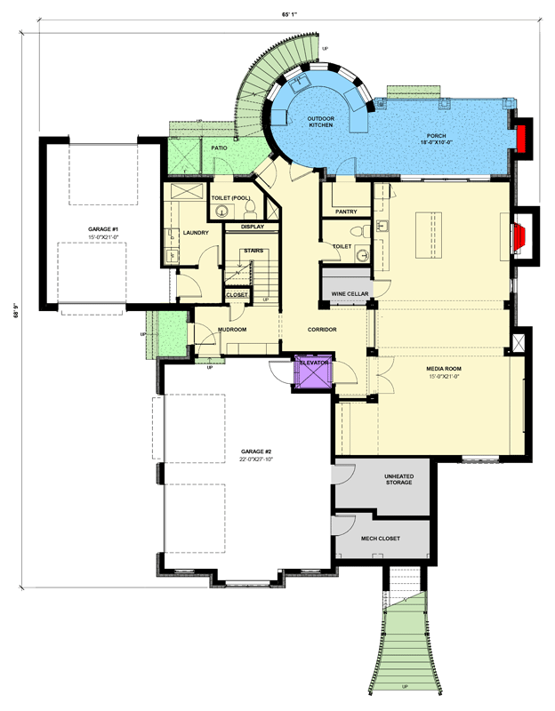 Plan 30091RT: Luxurious 4-Bedroom House Plan with Elevator and Outdoor Kitchen - Floor Plan - Main Level - Mediterranean