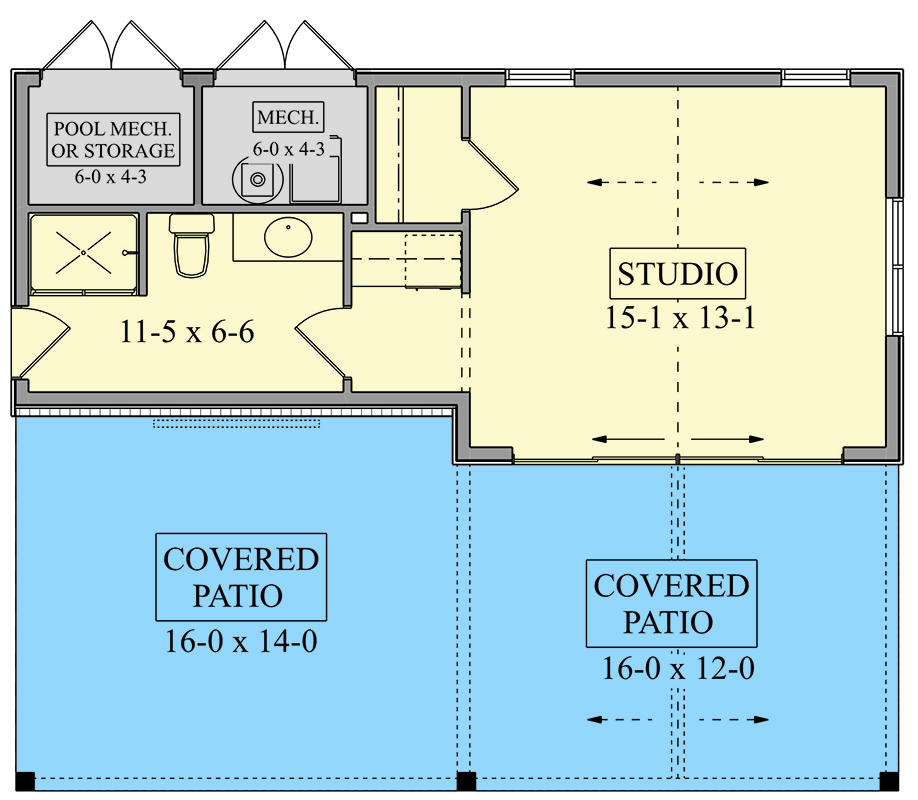 Plan 95302RW: Charming Traditional Pool House Plan with Studio and Full Bath - Floor Plan - Main Level - Traditional