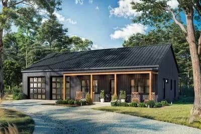 Modern 2-Bedroom Barndominium House Plan with Expansive 4-Car Garage