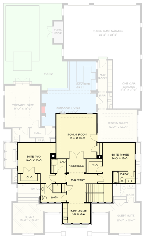 Plan 93227EL: Luxurious 4-Bedroom European House Plan with Outdoor Living and 4-Car Garage - Floor Plan - 2nd Floor - European, Transitional