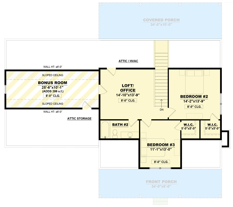 Plan 810049RBT: Farmhouse House Plan with First-Floor Primary Suite and Bonus Room - Floor Plan - 2nd Floor - Farmhouse, Modern Farmhouse