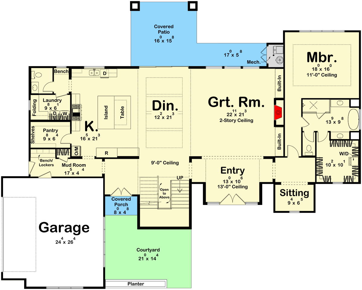Plan 623545DJ: Modern Scandinavian 4-Bed House Plan with Courtyard and Main-Level Master - Floor Plan - Main Level - Modern, Scandinavian