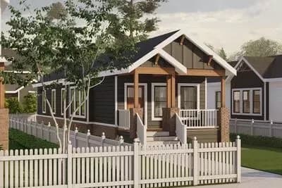 Charming 2-Bed Cottage House Plan with Vaulted Living and Front Porch