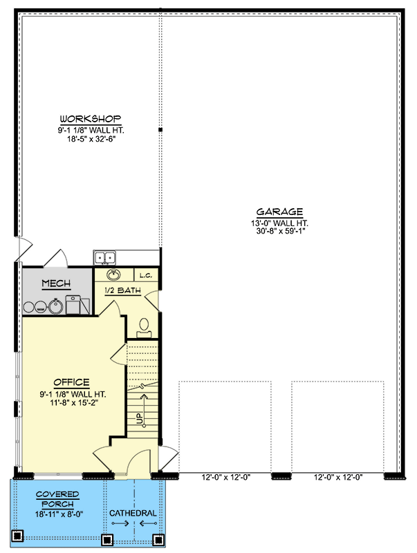 Plan 135377GRA: Two-Story  Craftsman with RV Garage and Home Office - Floor Plan - Main Level - Craftsman, New American