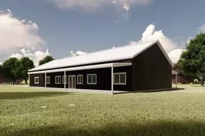 Expansive 5-Bedroom Barndominium House Plan with Game Room and Dual Porches