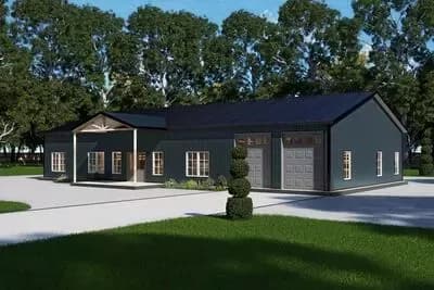 Sleek Barndominium House Plan with Game Room, Office, and Dual Porches