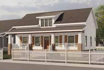 Modern Farmhouse Plan with Split Bedrooms and Vaulted Living