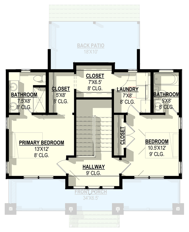 Plan 405033FDC: Two-Story Craftsman House Plan with Split Bedrooms and Upstairs Laundry - Floor Plan - 2nd Floor - Craftsman, Farmhouse