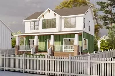 Two-Story Craftsman House Plan with Split Bedrooms and Upstairs Laundry