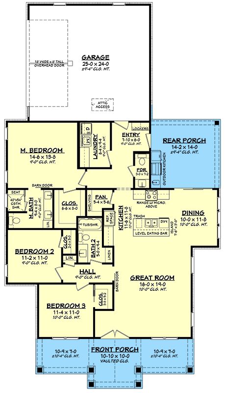Plan 52013HZ: Modern Farmhouse House Plan with 3 Beds, Master on Main, and Outdoor Kitchen - Floor Plan - Main Level - Cottage, Country, Modern Farmhouse, Southern