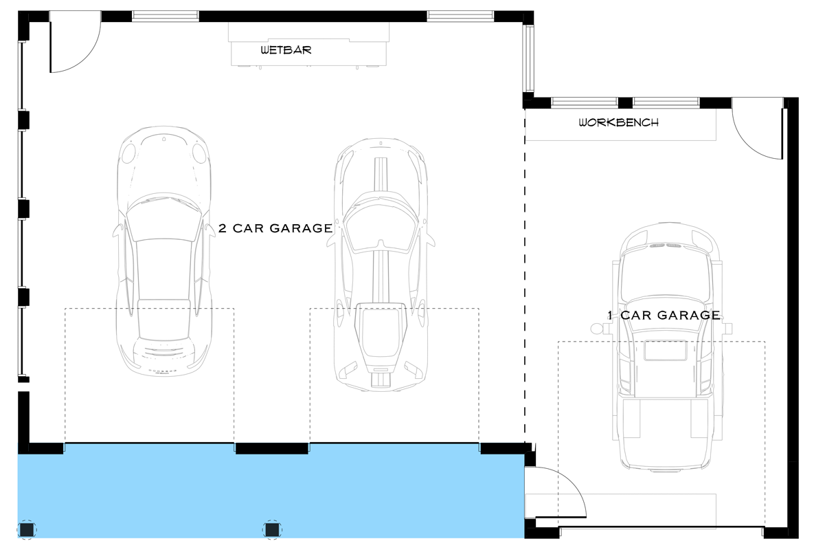Plan 147049RML: Contemporary 3-Car RV Garage Plan with Wet Bar and Workshop - Floor Plan - Main Level - Contemporary, Modern