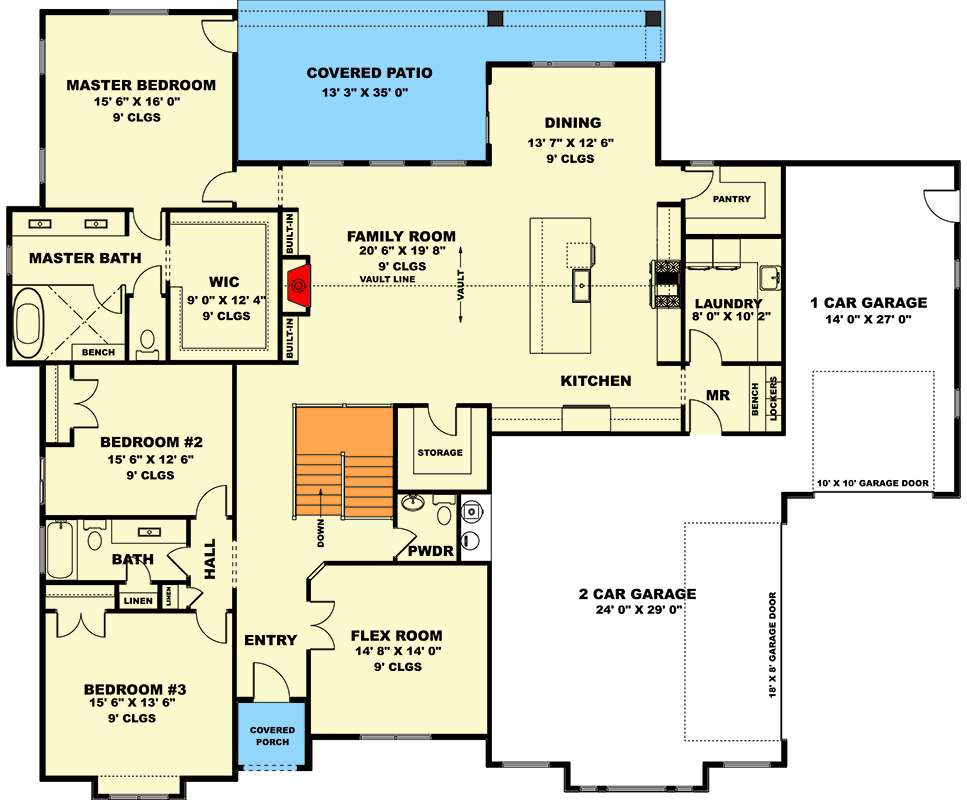 Plan 506053BRY: Luxury 2731 Sq Ft Modern Craftsman House Plan with 3-Car Garage - Floor Plan - Main Level - Contemporary, Craftsman, Modern
