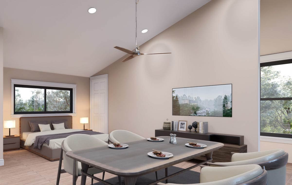 Plan 680591VR: Modern Mountain Garage ADU Plan with Studio Apartment Above - Image #9 - Carriage, Modern, Vacation
