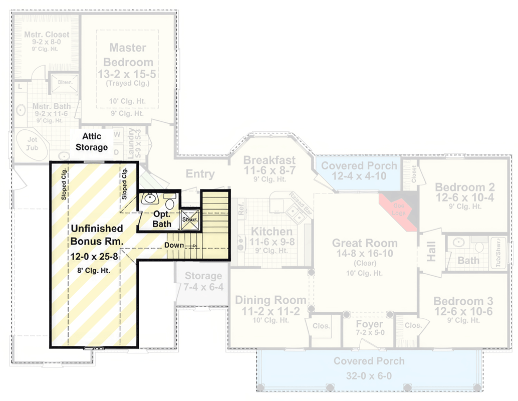 Plan 51268MM: Modern Farmhouse House Plan with Split Bedrooms and Optional Bonus Room - Floor Plan - Optionally Finished Bonus Room - Country, Farmhouse, Modern Farmhouse