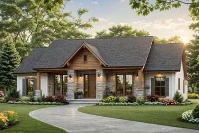 Craftsman Farmhouse House Plan: 3 Beds, Open Concept, Covered Porches