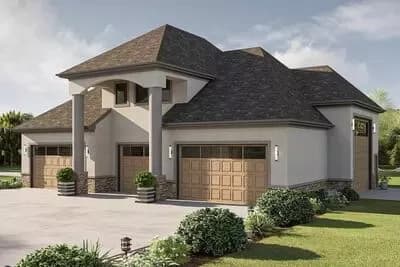 Expansive 7-Car Garage House Plan with Flexible Upper Bonus