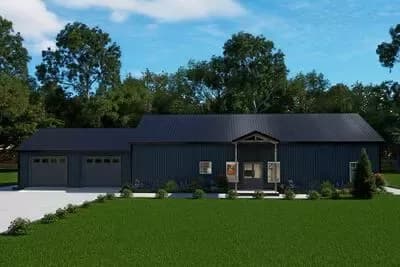 Modern Barndominium Ranch Plan with Game Room and Split Beds