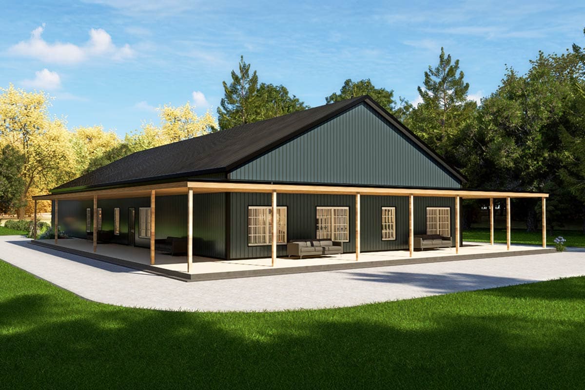 Plan 530150KTE: Country Barndominium House Plan with 4 Beds, Office, and Expansive Wrap-Around Porch - Image #7 - Barndominium, Country, Rustic