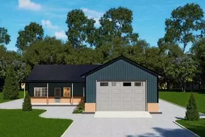 Modern Barndominium House Plan with Split Bedrooms and Covered Porches