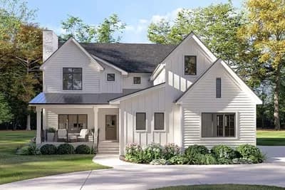 Elegant 5-Bedroom New American House Plan with First-Floor Master Suite
