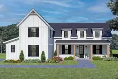3-Bed Farmhouse House Plan with Split Beds and Bonus Room
