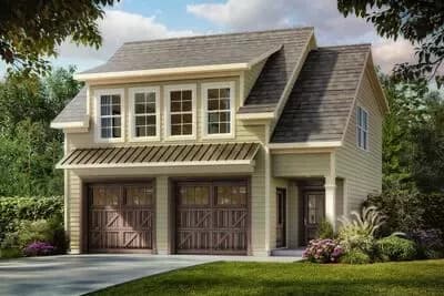2-Car Carriage House Plan with 855 Sq Ft 1-Bedroom Apartment