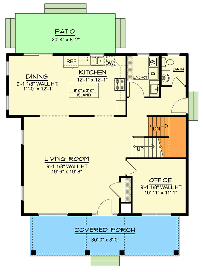 Plan 135379GRA: 4-Bedroom House Plan with Covered Porch and Upstairs Master - Floor Plan - Main Level - Traditional