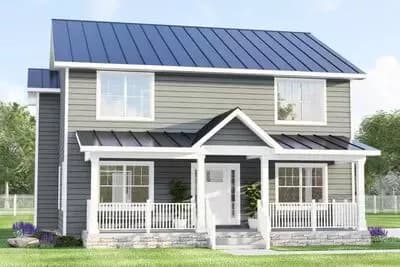4-Bedroom House Plan with Covered Porch and Upstairs Master