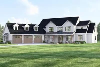 Modern Farmhouse House Plan: 5 Beds, Main Floor Master, 3-Car Garage