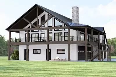 Barn Style House Plan with Expansive Deck, 6-Car RV Garage