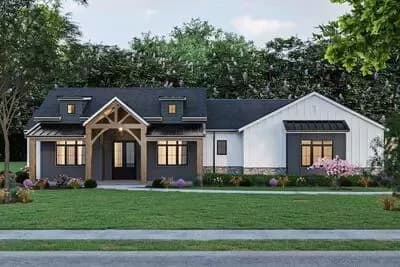 Modern Farmhouse House Plan with Split Bedrooms & Office