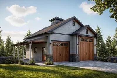 Country Farmhouse Detached 4-Car RV Garage Plan with Deep Bays