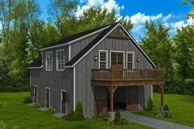 Farmhouse Barn-Style House Plan with Flexible Stalls and Loft Living